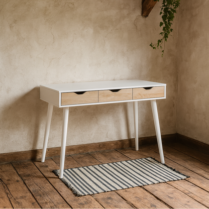 Dresden White and Natural Sonoma Wood Office Desk 3 Drawers