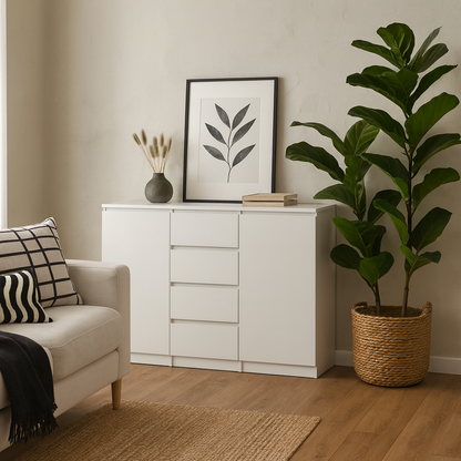 Budapest White Wooden Sideboard 2 Doors 4 Drawers