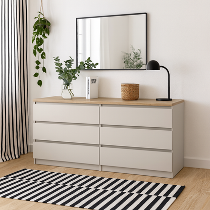 Budapest Cream and Natural Oak Effect Wide Chest 6 Drawers