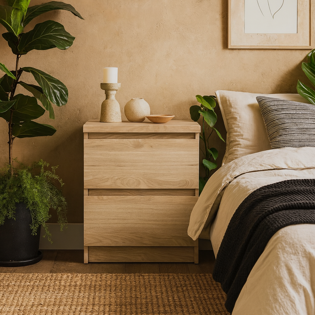 Budapest Natural Oak Effect Wood Bedside Table 2 Drawers