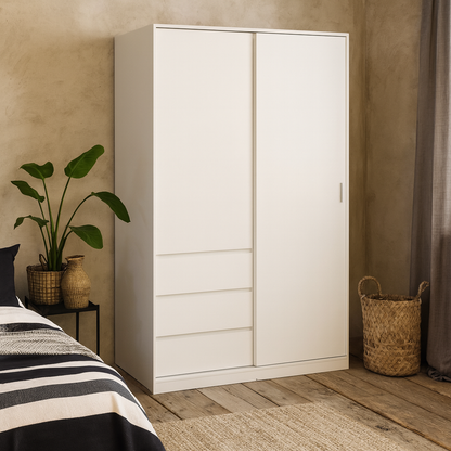 Budapest White Wooden Wardrobe 2 Doors 3 Drawers