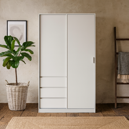 Budapest White Wooden Wardrobe 2 Doors 3 Drawers