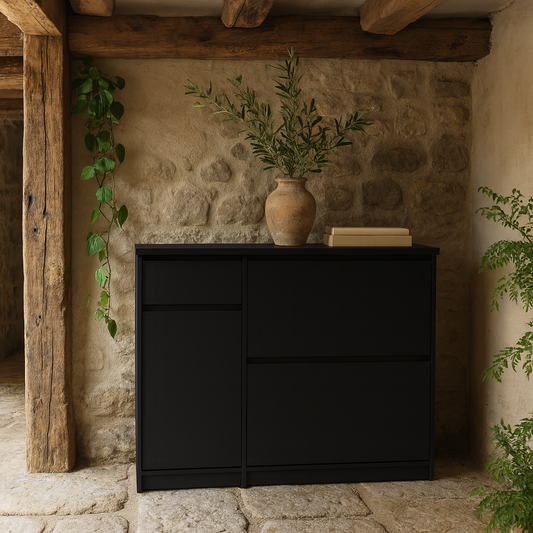 Budapest Matt Black Wooden Shoe Cabinet 3 Doors 1 Drawer