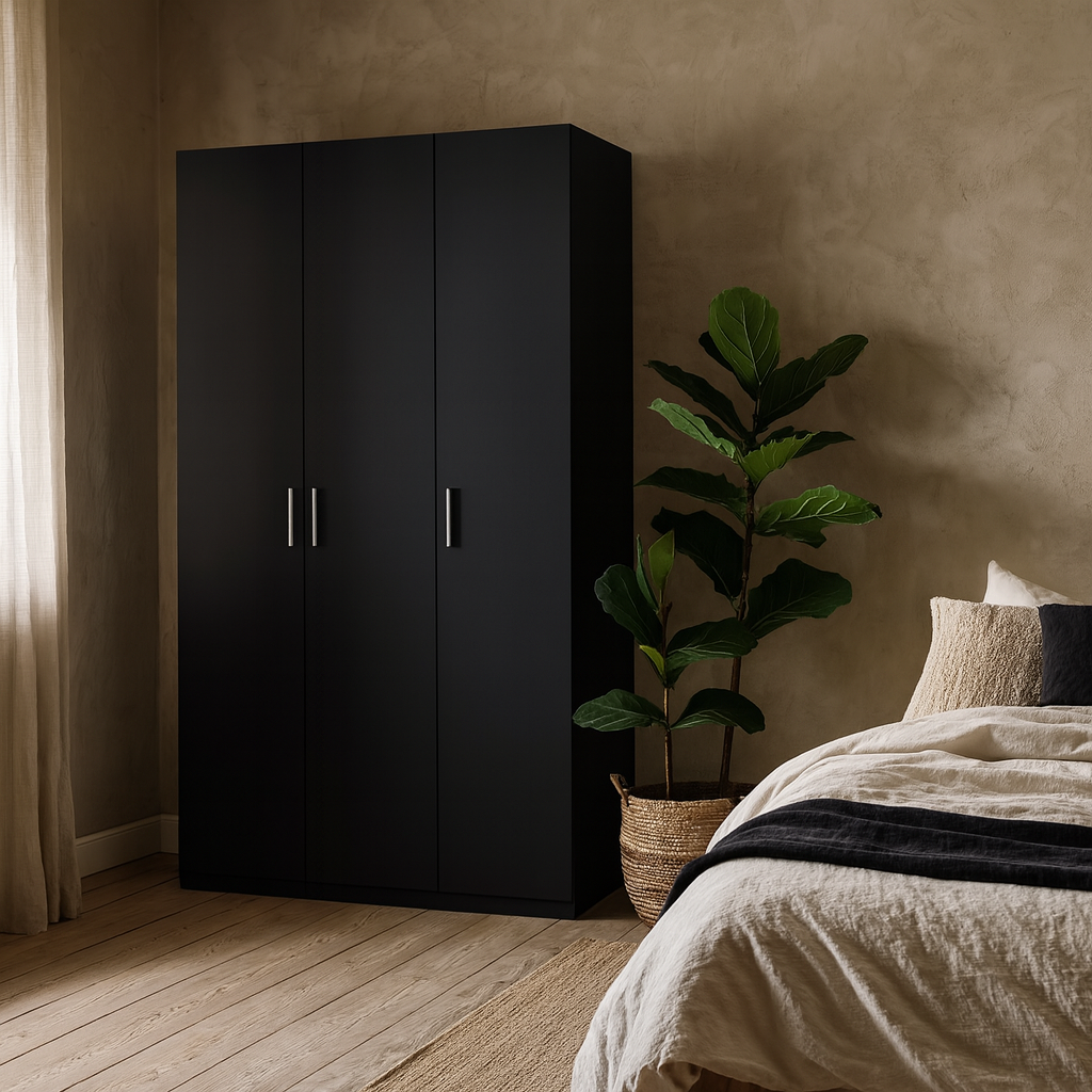 Daejeon Black Wooden Wardrobe 3 Doors