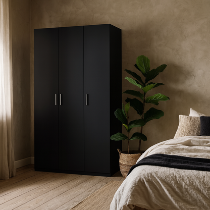 Daejeon Black Wooden Wardrobe 3 Doors