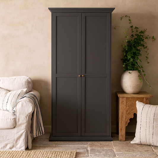 Osaka Farmhouse Dark Grey Wooden Wardrobe 2 Doors