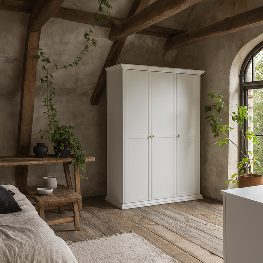 Osaka Farmhouse White Wooden Wardrobe 3 Doors