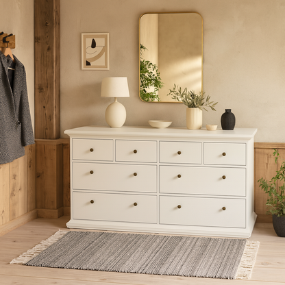 Osaka Farmhouse Wide White Wooden Chest 8 Drawers