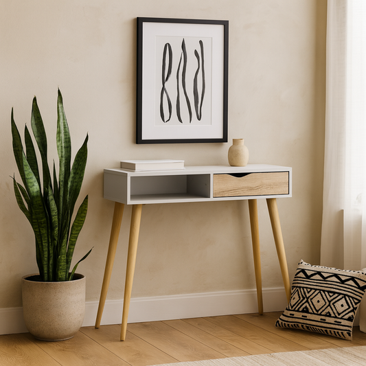 Sapporo White and Natural Oak Console Table 1 Drawer 1 Shelf