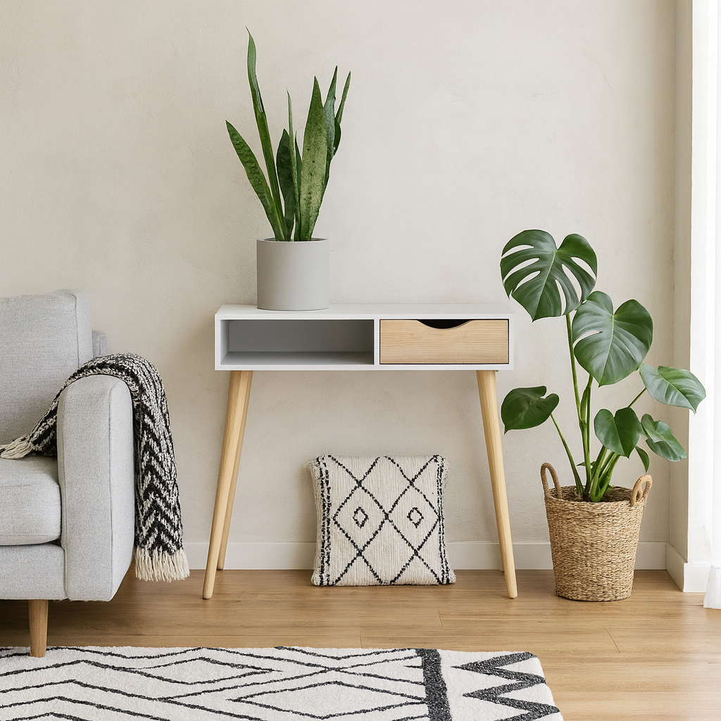 Sapporo White and Natural Oak Console Table 1 Drawer 1 Shelf