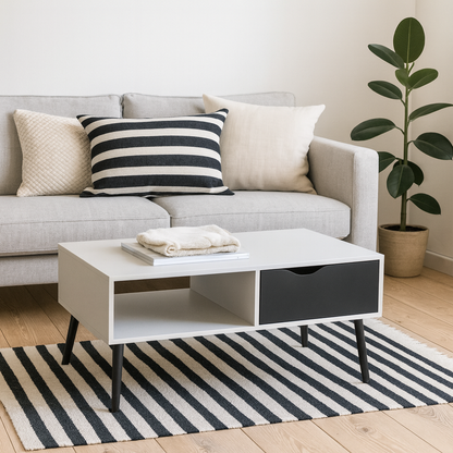 Sapporo White and Matt Black Coffee Table 1 Drawer 1 Shelf