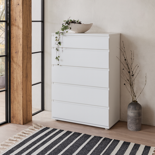 Copenhagen White Wooden Chest 5 Drawers