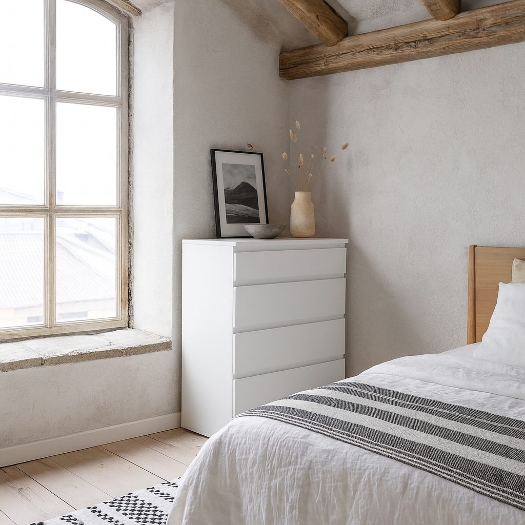 Copenhagen White Wooden Chest 5 Drawers