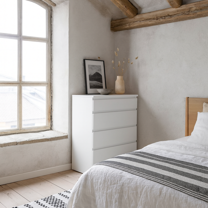 Copenhagen White Wooden Chest 5 Drawers