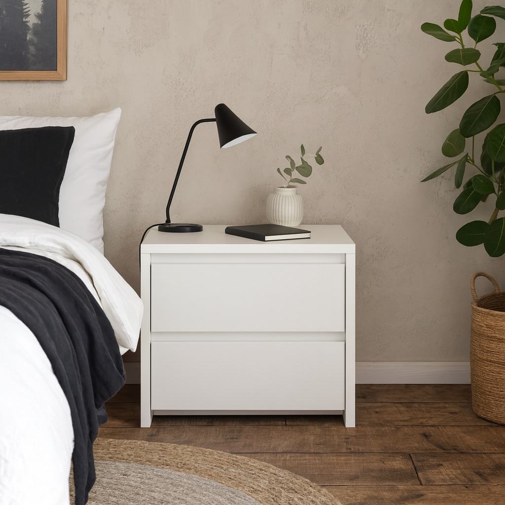 Salzburg White Wooden Bedside Tables 2 Drawers