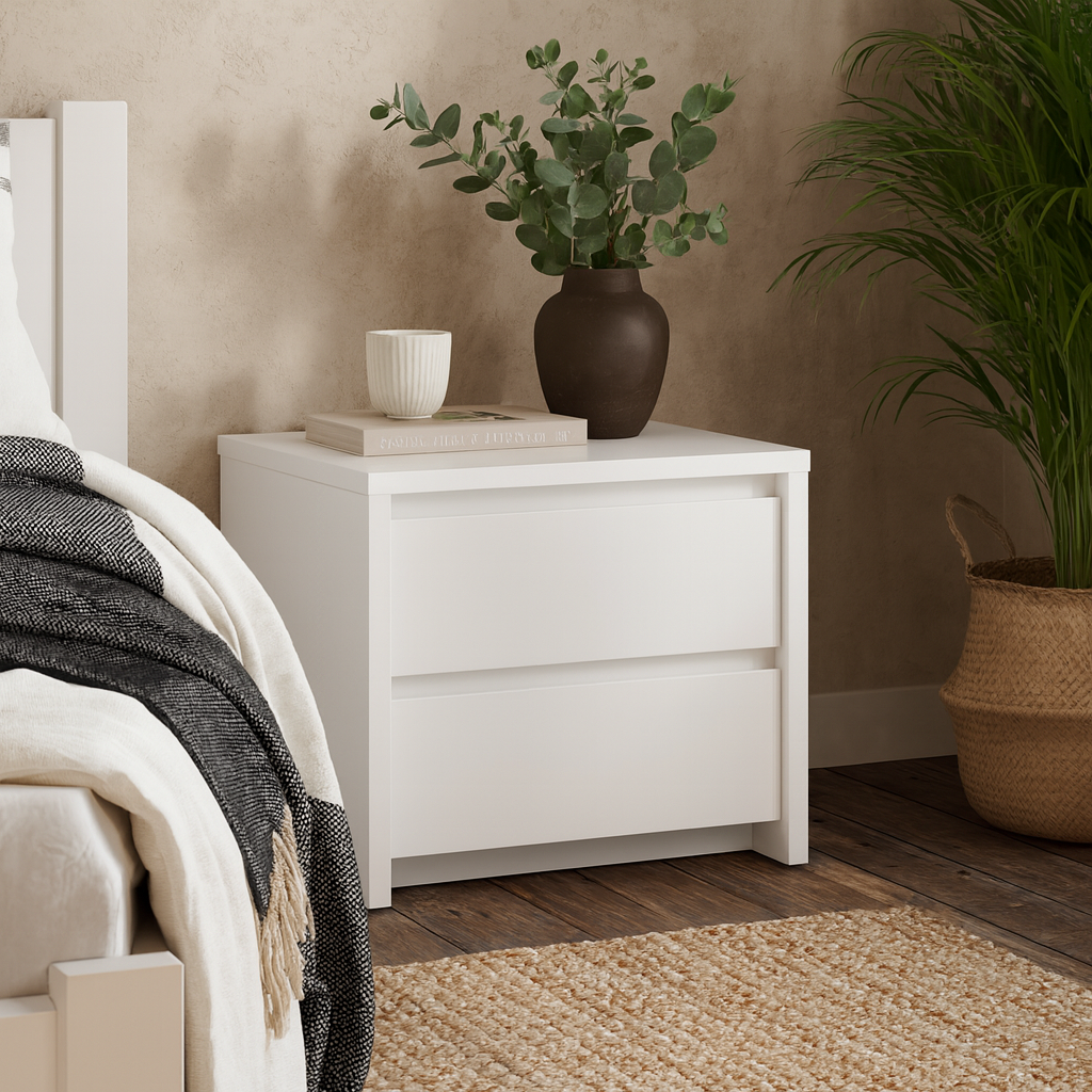 Salzburg White Wooden Bedside Tables 2 Drawers