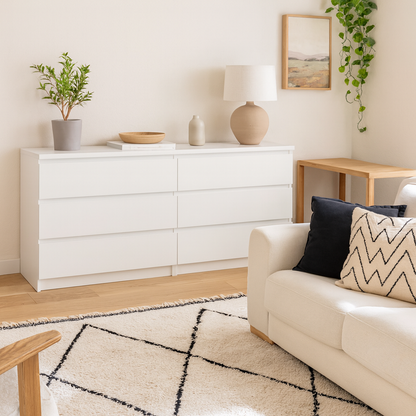 Budapest White Wooden Wide Chest 6 Drawers