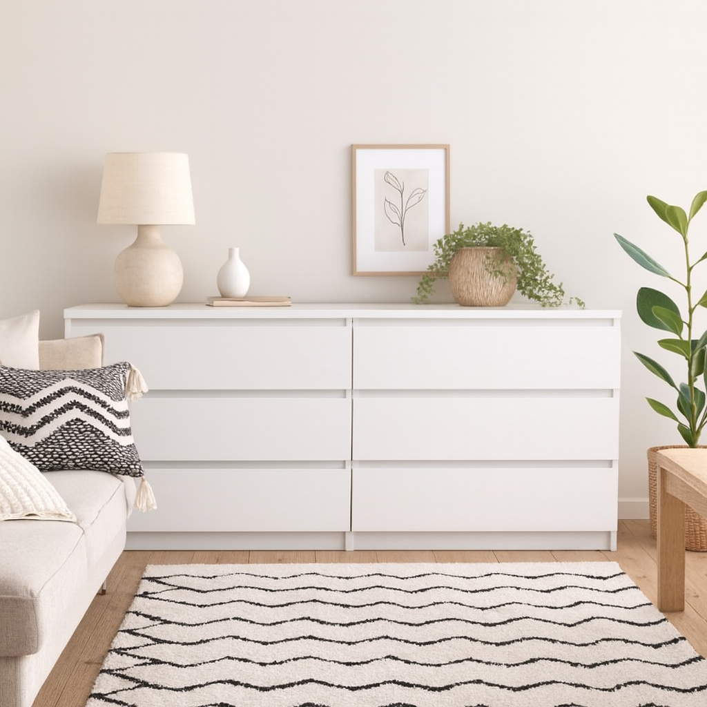 Budapest White Wooden Wide Chest 6 Drawers