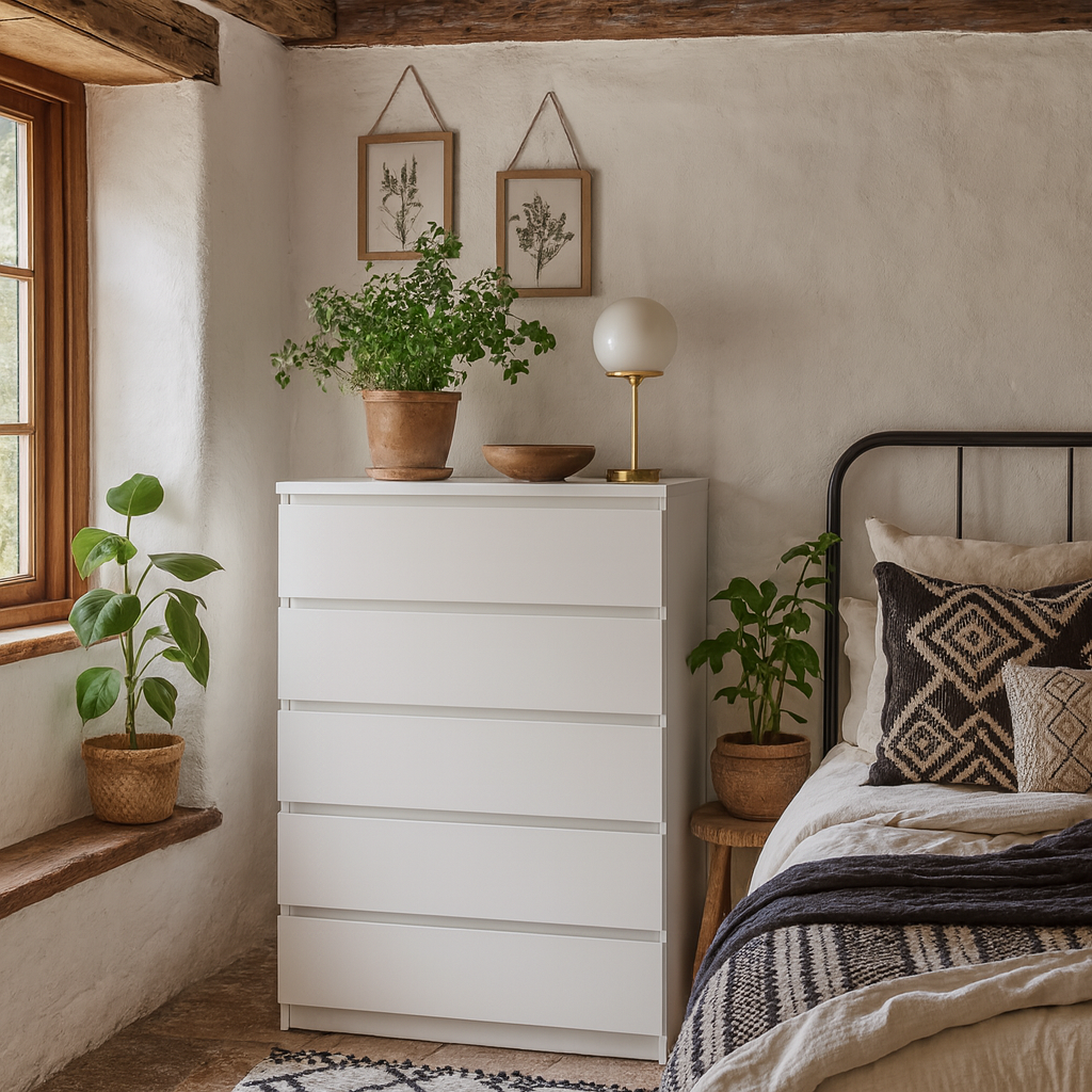 Budapest White Wooden Storage Chest 5 Drawers