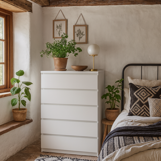 Budapest White Wooden Storage Chest 5 Drawers