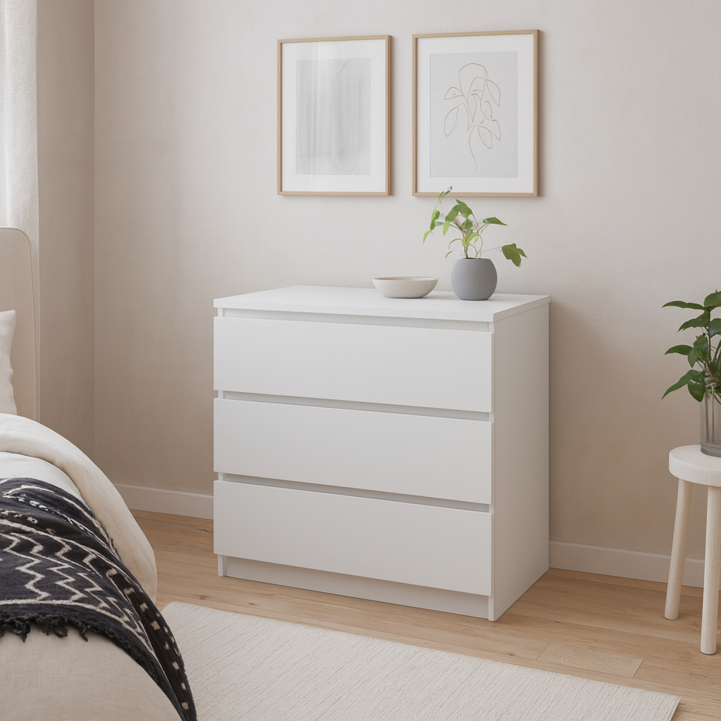 Budapest White Wooden Storage Chest 3 Drawers
