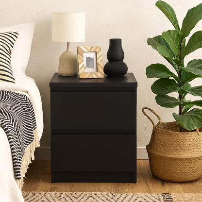 Budapest Matt Black Wooden Bedside Table 2 Drawers