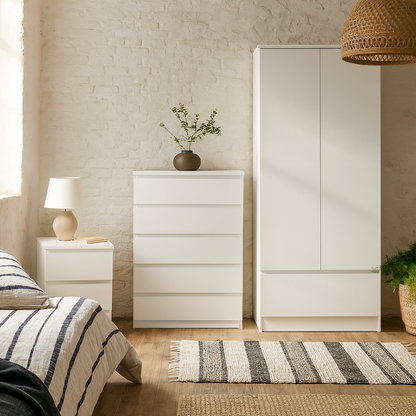 Budapest 3 Piece White Wooden Bedroom Furniture Set