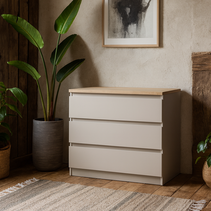 Budapest Cream and Natural Oak Effect Chest 3 drawers