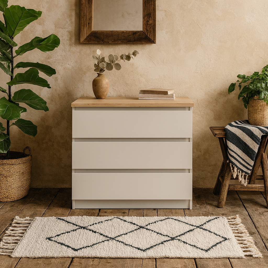 Budapest Cream and Natural Oak Effect Chest 3 drawers