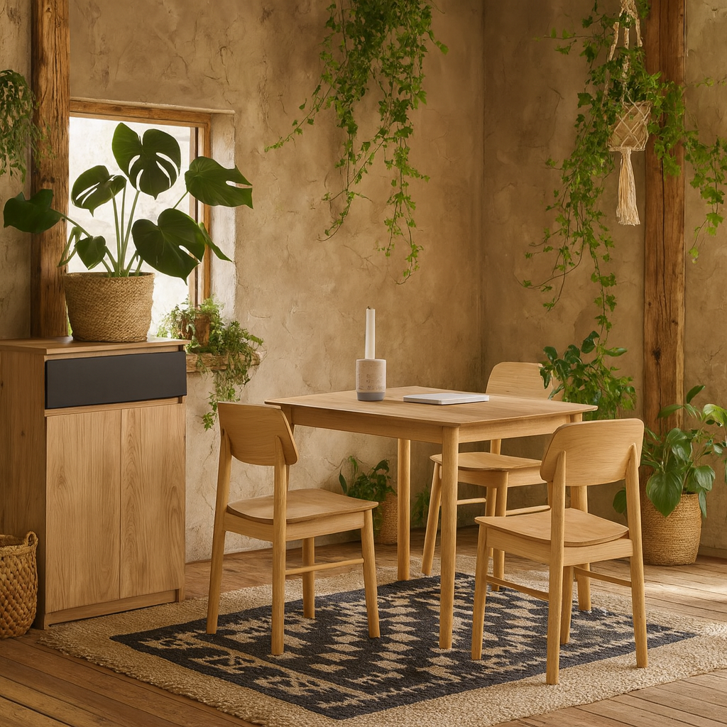 Brno Kitchen Dining Set Natural Oak Effect Rectangular Dining Table + 4 Dining Chairs