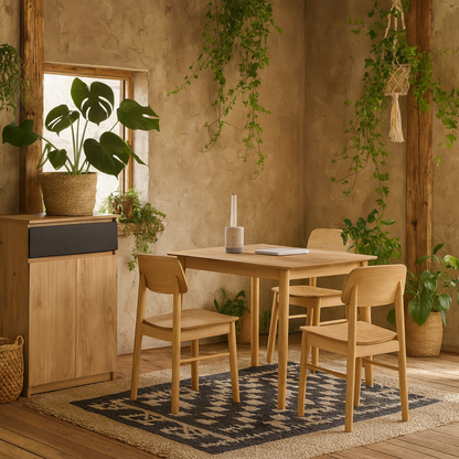 Brno Kitchen Dining Set Natural Oak Effect Rectangular Dining Table + 4 Dining Chairs