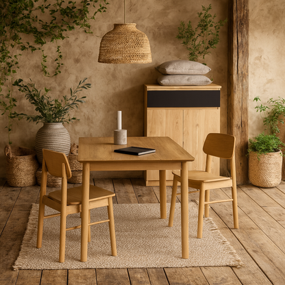 Brno Kitchen Dining Set Natural Oak Effect Rectangular Dining Table + 4 Dining Chairs