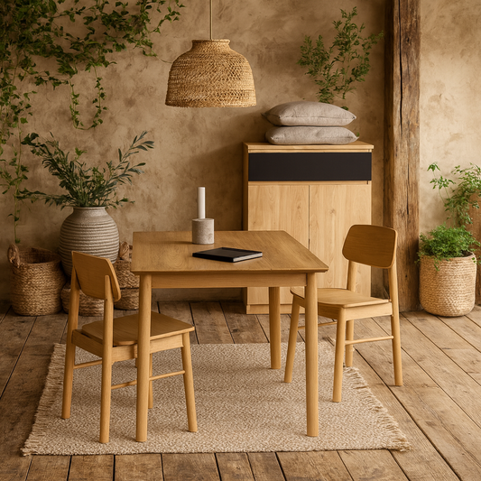 Brno Kitchen Dining Set Natural Oak Effect Rectangular Dining Table + 4 Dining Chairs