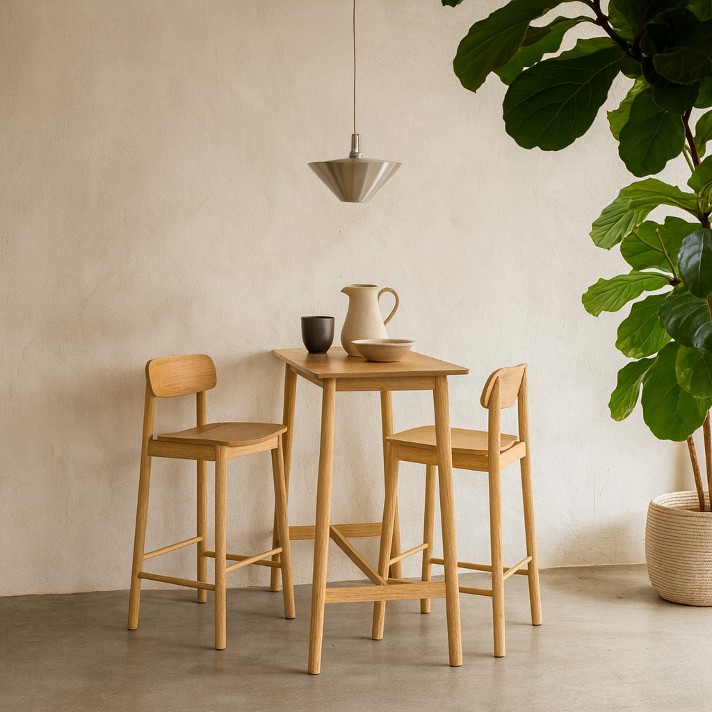 Brno Kitchen Dining Set Natural Oak Effect Bar Table + 2 Bar Stools