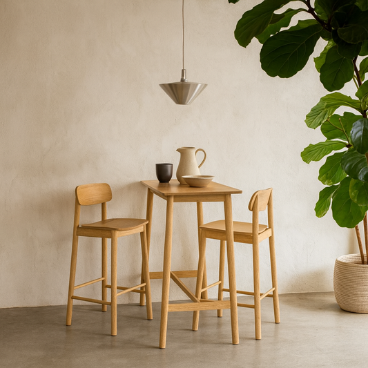 Brno Kitchen Dining Set Natural Oak Effect Bar Table + 2 Bar Stools