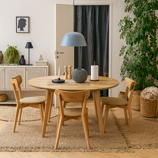 Krakow Kitchen Dining Set Natural Oak Effect Round Dining Table + 4 Dining Chairs
