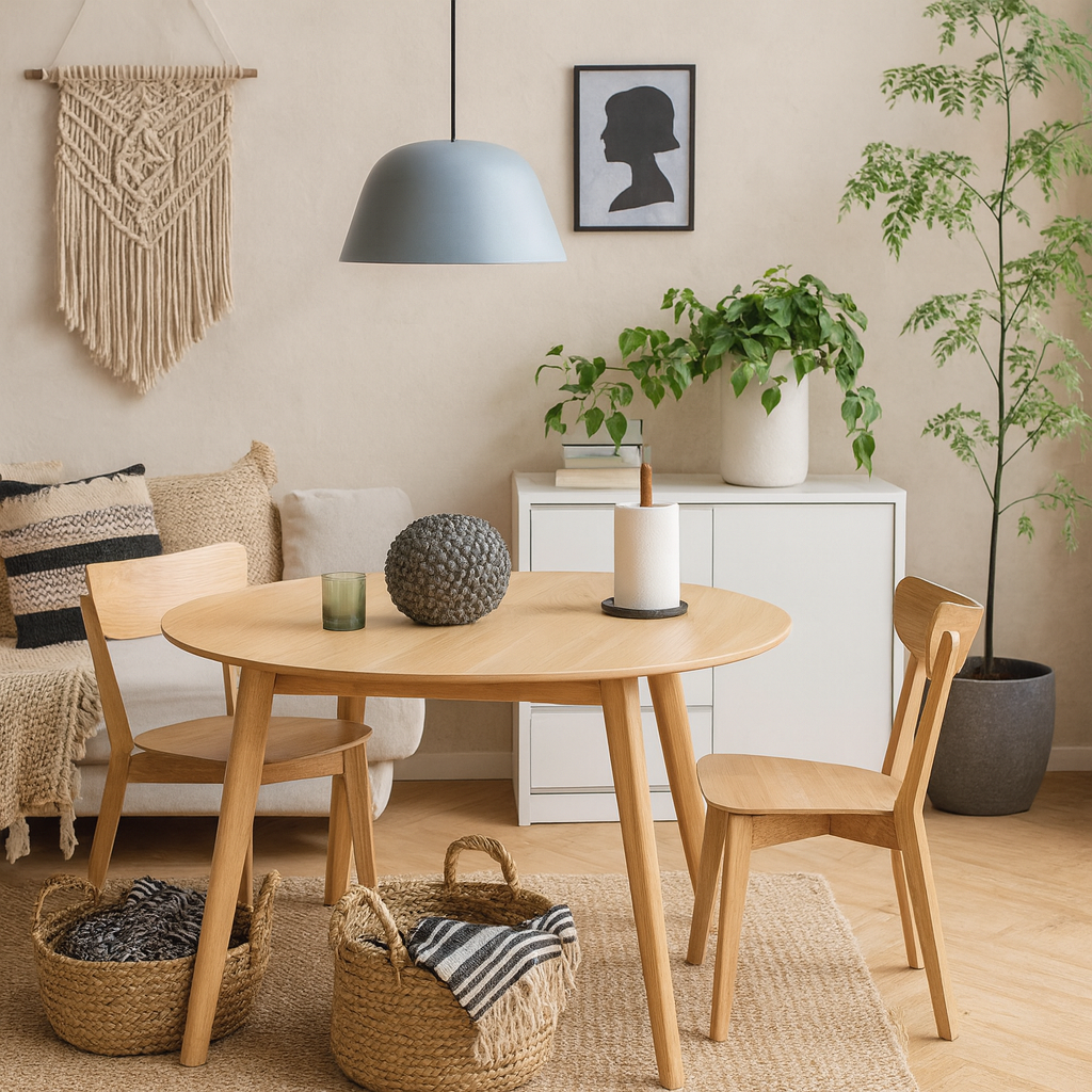 Krakow Kitchen Dining Set Natural Oak Effect Round Dining Table + 4 Dining Chairs