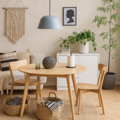 Krakow Kitchen Dining Set Natural Oak Effect Round Dining Table + 4 Dining Chairs