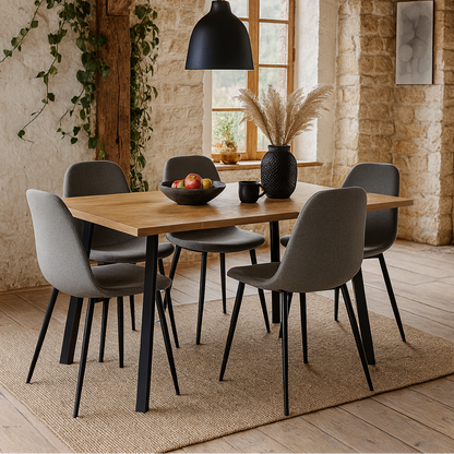 Venice Dining Set Rectangular Natural Oak Effect Dining Table + 4 Light Grey Dining Chairs