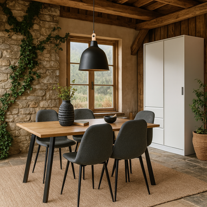 Venice Dining Set Rectangular Natural Oak Effect Dining Table + 4 Light Grey Dining Chairs