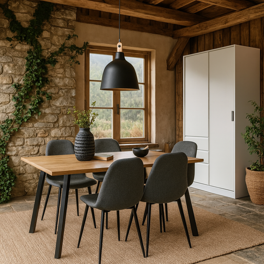 Venice Dining Set Rectangular Natural Oak Effect Dining Table + 4 Light Grey Dining Chairs