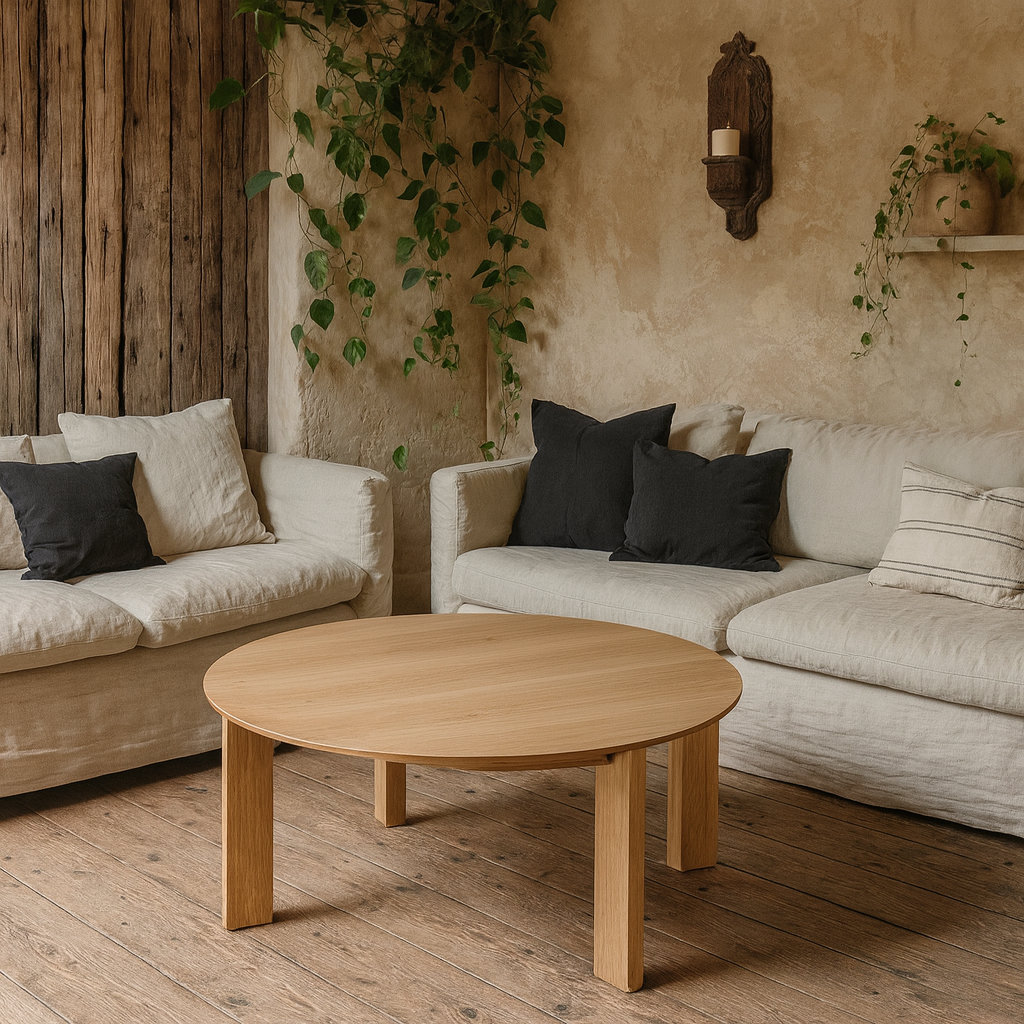 Beijing Matt Oak Veneer Round Coffee Table