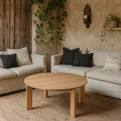 Beijing Matt Oak Veneer Round Coffee Table