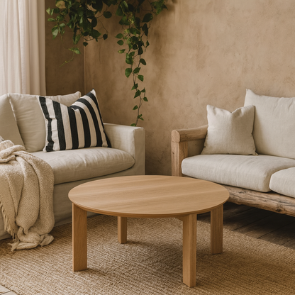 Beijing Matt Oak Veneer Round Coffee Table