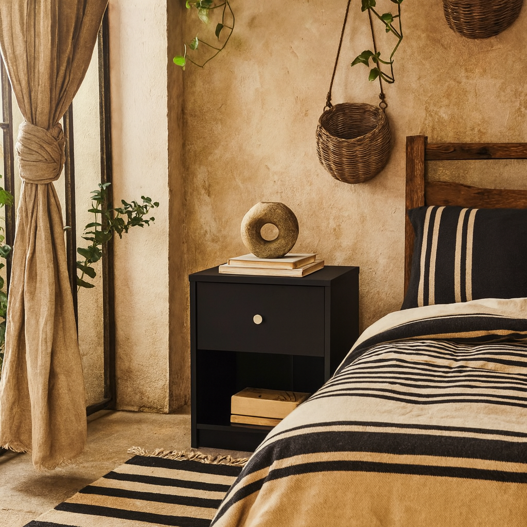 Tainan Black Bedside Table 1 Drawer 1 Shelf