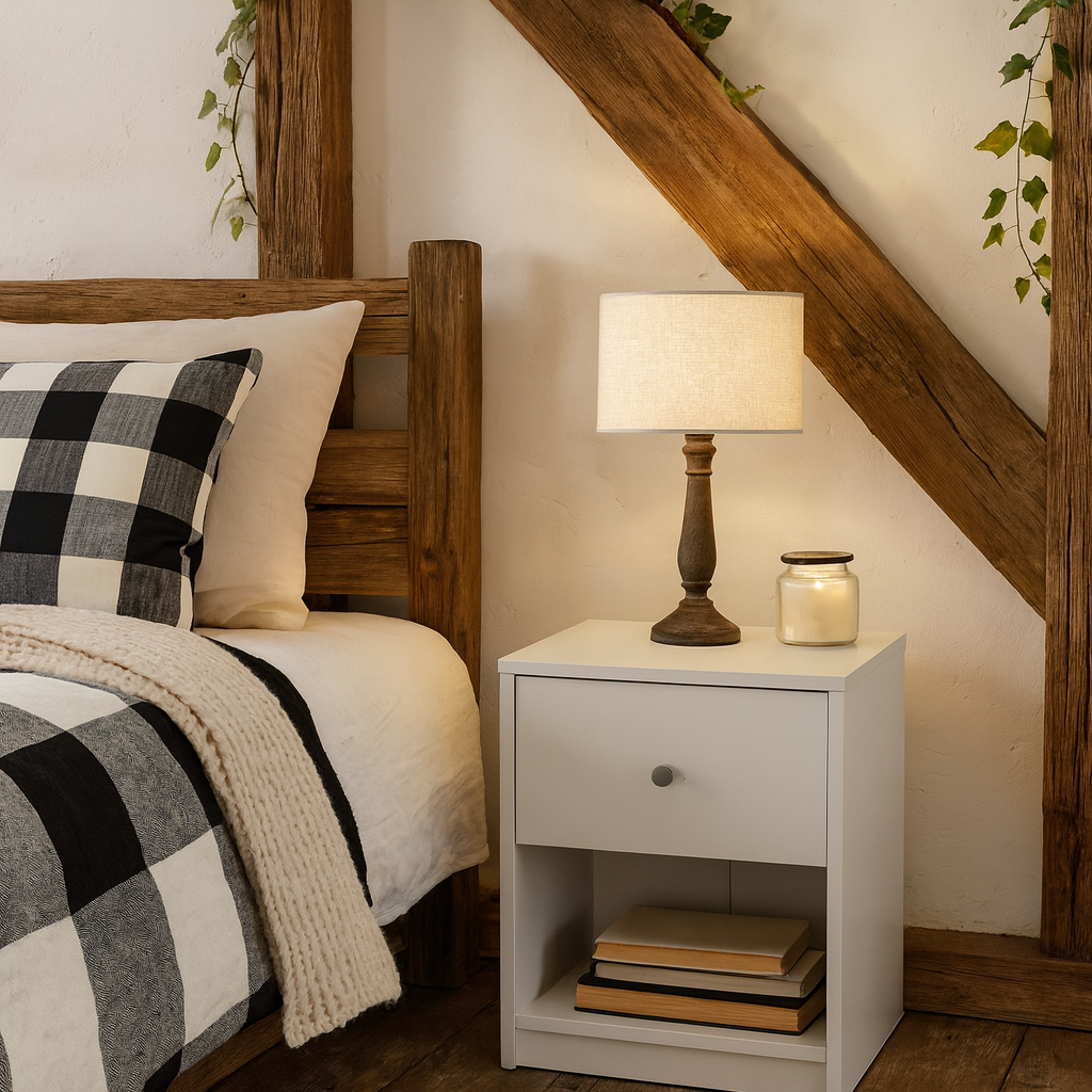 Tainan White Bedside Table 1 Drawer 1 Shelf