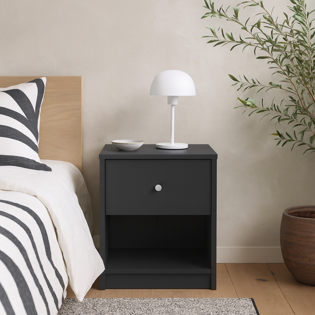 Kaohsiung Dark Grey Bedside Table 1 Drawer