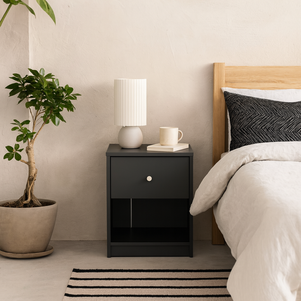 Kaohsiung Dark Grey Bedside Table 1 Drawer
