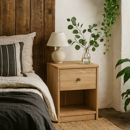 Kaohsiung Hickory Oak Effect Bedside Table 1 Drawer
