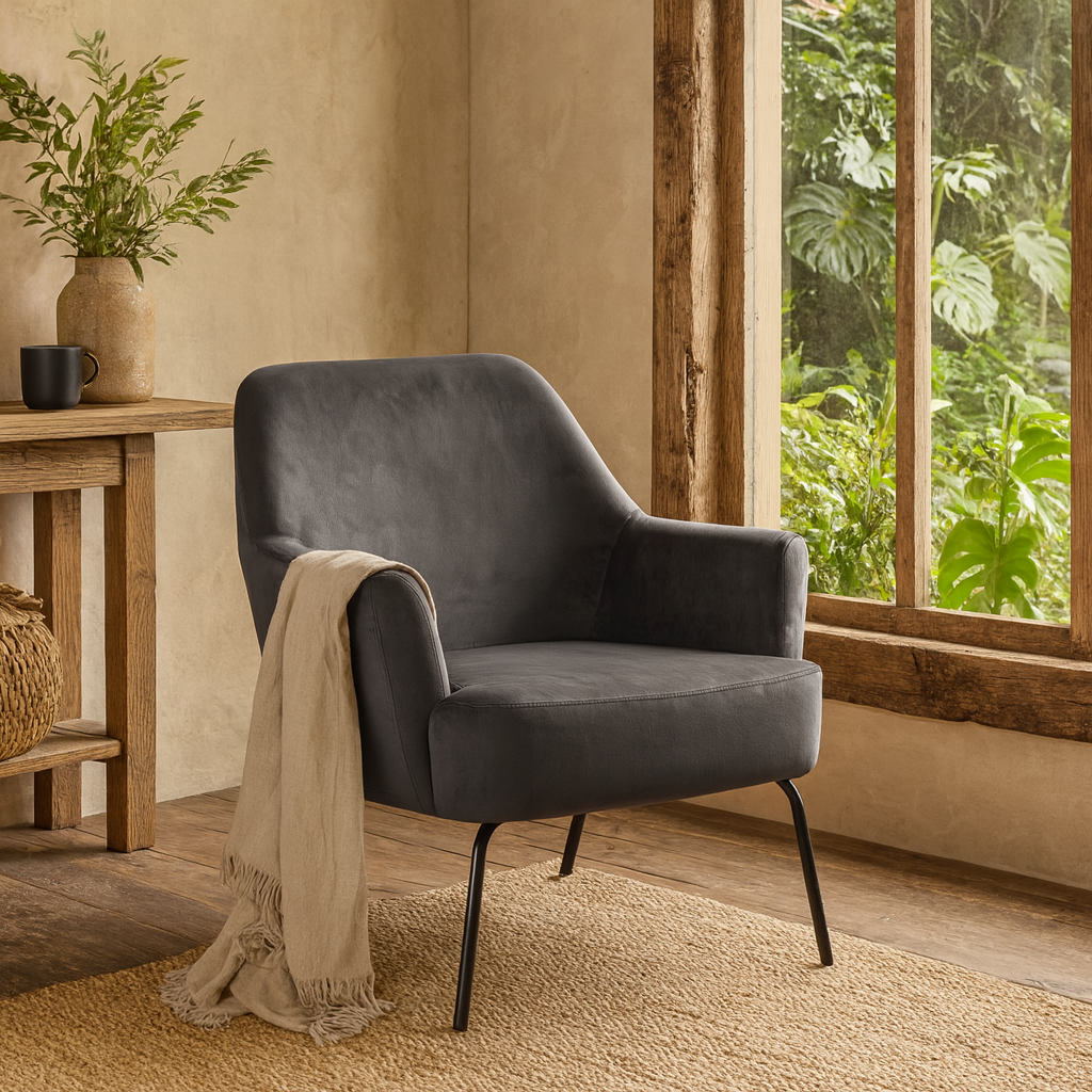 Kobe Dark Grey Velvet Lounge Chair